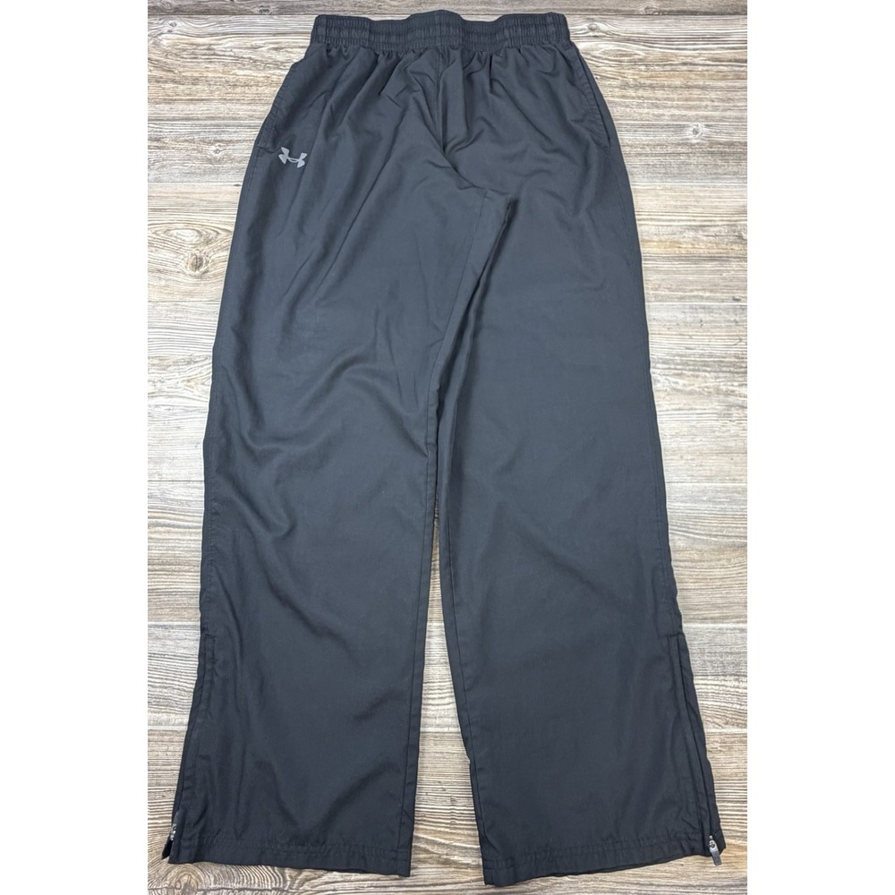 Under Armour Black Vital Warmup Pants Mens L Loose Track Zip Ankle 1239481